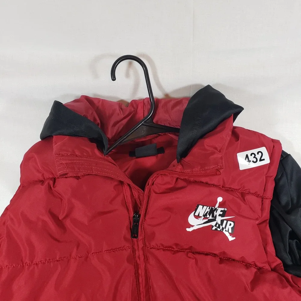 Jordan Puffer Vest Jacket Red Black Nike Air Logo‎ Hooded Boys Youth 13-15 Yrs